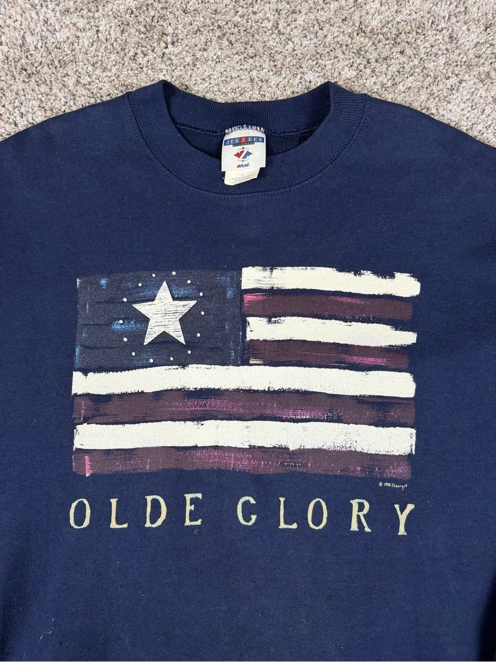 Vintage 90s Sz Large Men’s Jerzees Olde Glory USA American Flag Crewneck Blue